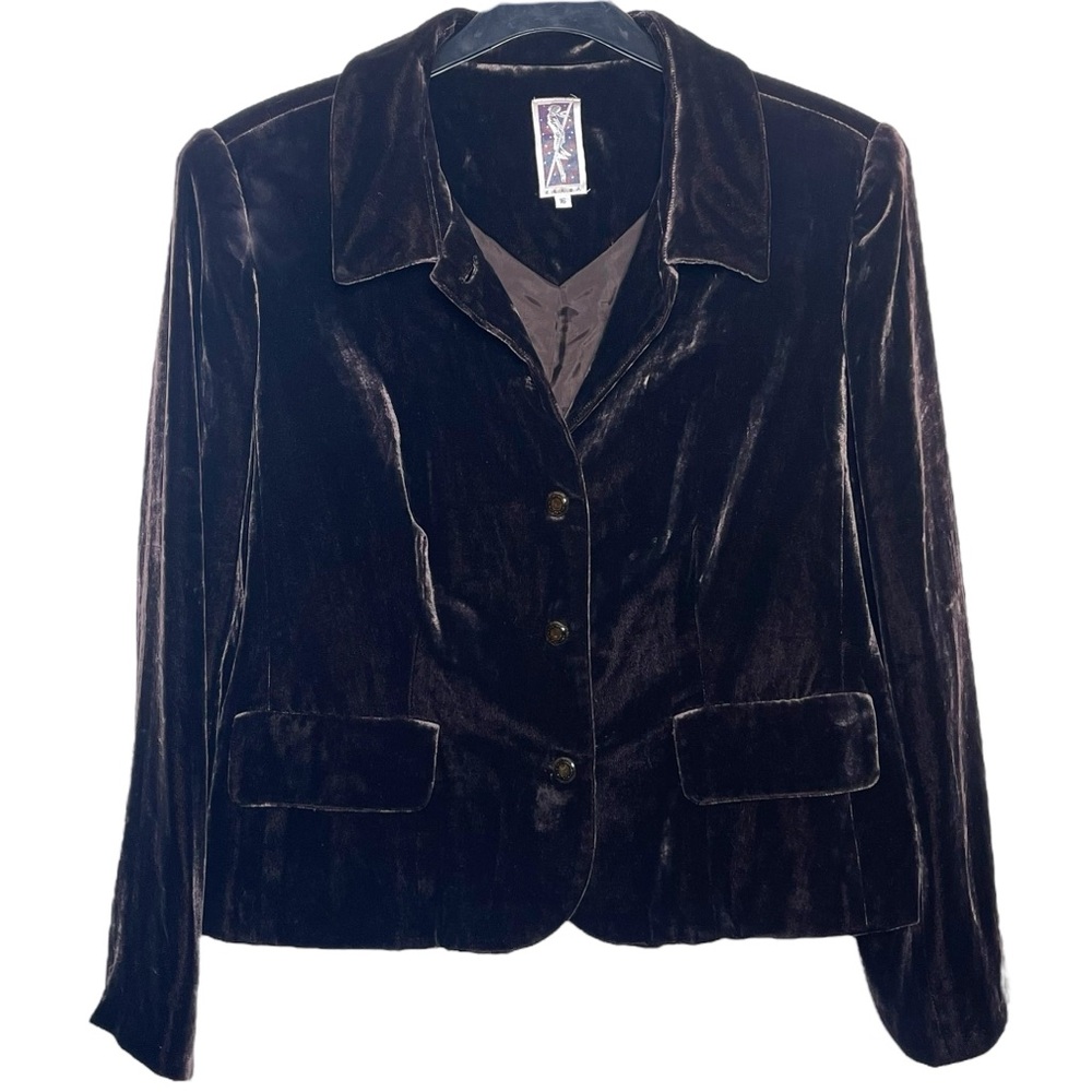Zelda Brown 100% Silk Velvet Lined‎ Blazer